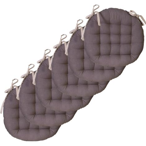 Atout Lot de 6 Galettes de Chaise Rondes Bicolores D.40cm, Taupe/Anthracite