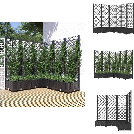 Jardinière avec treillis noir 120x120x121,5 cm PP - Jardinierre - Pot De Fleurs - Plante Grimpante - Treillage - Décoration Extérieur (1/5)