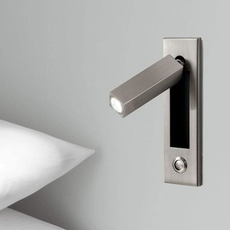 LED-Nachttischlampe – Ideal für Zuhause und Hotel, 360° drehbar, 92° neigbar, quadratischer Fuß, sandgestrahlte Nickeloberfläche, warmes Licht (1/5)