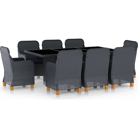 INLIFE Mobilier à dîner 9 pcs avec coussins Résine tressée Gris foncé (1/5)