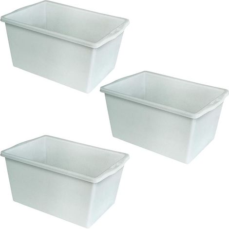 BRB Lot de 3 bacs en plastique de 60 l, L x l x H 650 x 435 x 350 mm, blanc, PE-LD, adapté à un usage alimentaire