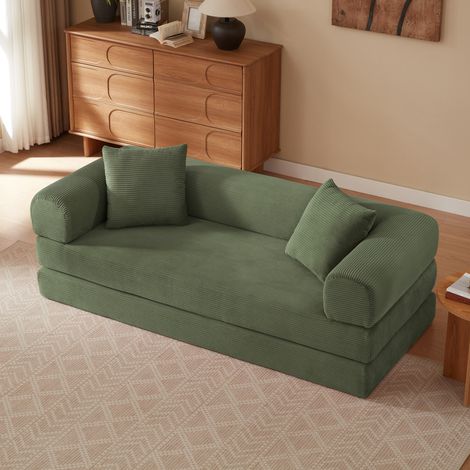 Divano letto modulare da 2 posti in velluto verde, capacità per 1 persona, in schiuma, 195x89x59 cm (1/5)