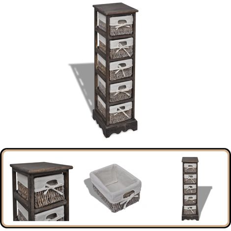Étagère de rangement en bois 5 paniers en tissage Marron - Meuble De Rangement - Étagère Bois - Bibliothèque Murale - Rangement Campagne - Panier Tissu (1/5)