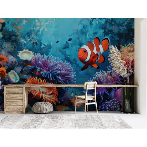 Papier peint animaux poisson clown au milieu dun recif colore - 150 x 250 cm (1/2)