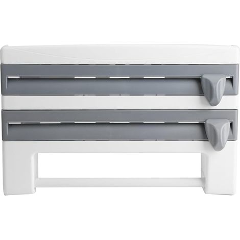 Support Murale Pour Rouleaux De Cuisine - Film Transparent Aluminium Feuille De Papier Essuie-Tout - Coupe-Film Intégré - 4-en-1 - 1 Pièce (1/5)