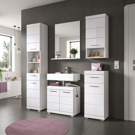 Ensemble 4 meubles salle de bain + miroir blanc brillant - KAN (1/5)