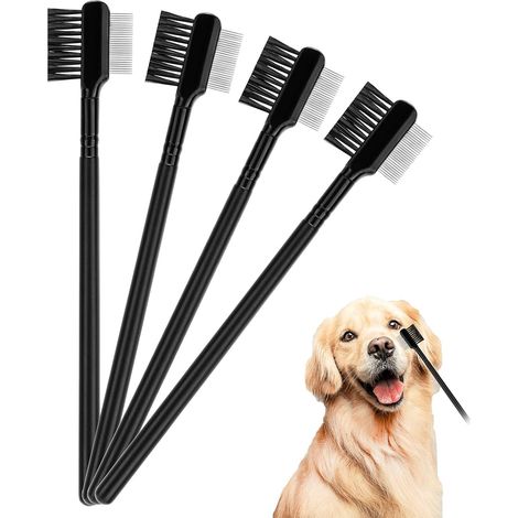 4 Pieces Multifunctional Pet Grooming Comb Dog Flea Comb Double Sided Dog Eye Comb Brush for Dogs Cats Scab and Mucus Removal (1/5)