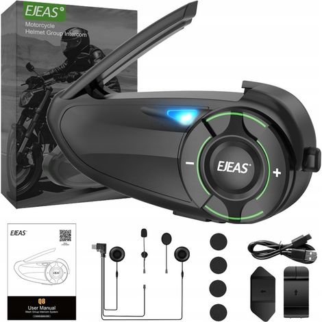 EJEAS Q8 Motorrad-Intercom für bis zu 6 Fahrer gleichzeitig, FM-Radio, Bluetooth 5.1