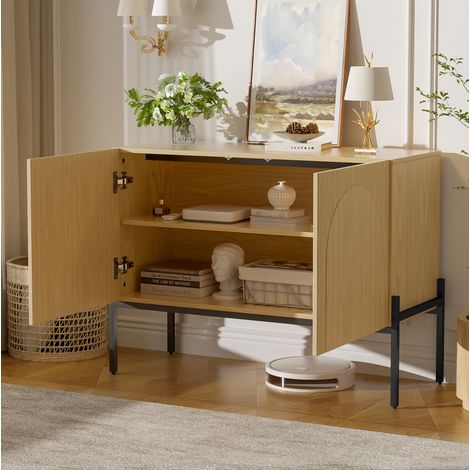 Buffet 2 portes avec pieds métalliques, design arqué, 100 x 40 x 75 cm HAVRYA (1/5)