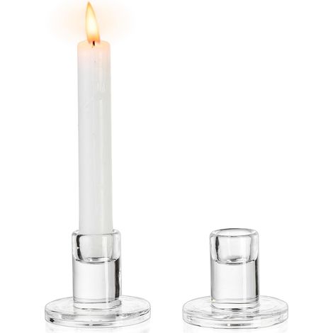 Lot de bougeoirs en cristal pour bougies chauffe-plat coniques centres table mariage décoration dîner Noël 2 transparents (1/5)