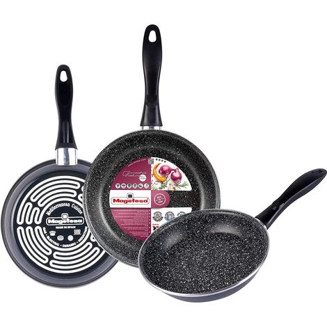 Magefesa K2 Gransasso Set 3 padelle 20/24/28 cm, acciaio vetrificato Esterno, Grigio, Antiaderente a bicapa, Effetto pietra, per tutti i tipi di cottura, speciale induzione. 50% Risparmio energetico (1/5)
