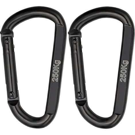 Mosquetón negro de acero inoxidable M8 de 8 cm (paquete de 2) – Mosquetón llavero de 250 kg para hamaca, columpio, perro, camping, senderismo (1/5)
