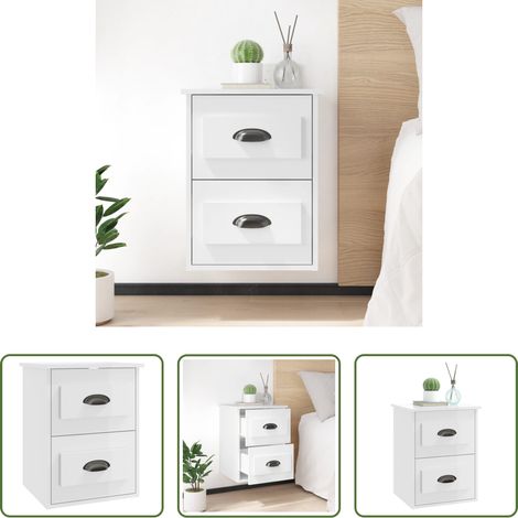 Wandmontage - Wand-Nachttisch Hochglanz-Weiß 41,5x36x53 cm (1/5)