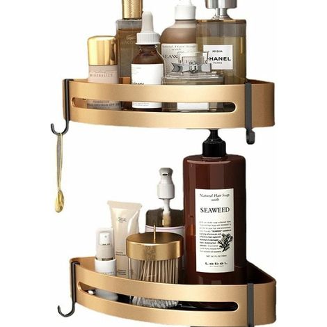 Etagère De Douche D'angle - Sans Perçage - Acier Inoxydable - Pour Salle De Bain - Triangle - Avec Crochets - Lot De 2
