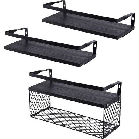 Etagère et rangement de douche,Étagères flottantes avec panier de rangement en fil métallique, étagères de salle de bains au-dessus des toilettes avec garde-corps en métal (1/4)