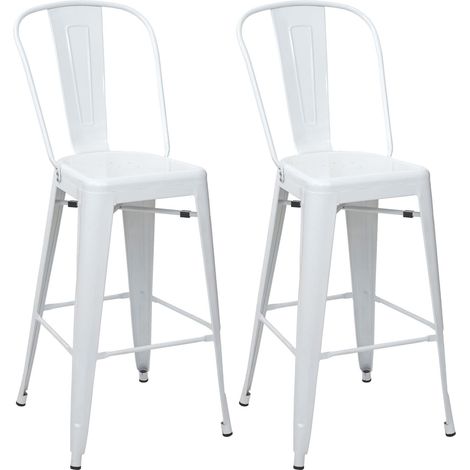 Set 2x sgabelli con schienale bistrot design industriale HHG-812 metallo verniciato bianco