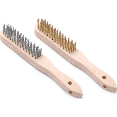 Cepillo para limpiar parrillas de barbacoa, cerdas de acero y latón, juego de 2, longitud 290 mm - Hendi 525555