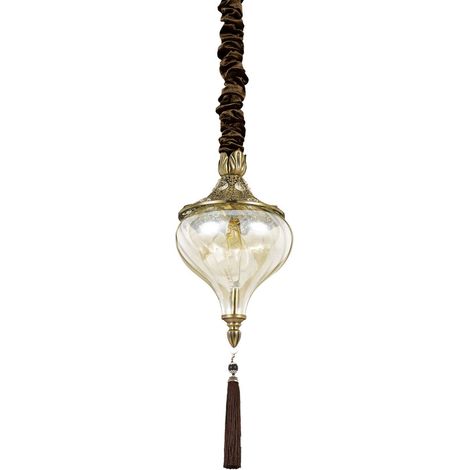Ideal Lux Harem - 1 lámpara colgante de techo de latón antiguo, ámbar, vidrio, E27