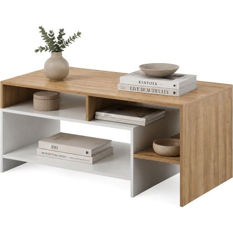 Couchtisch Karaseso, 3 Fächer, rechteckig, Tischplatte Braun, 120x60x53h cm Braun Eiche
