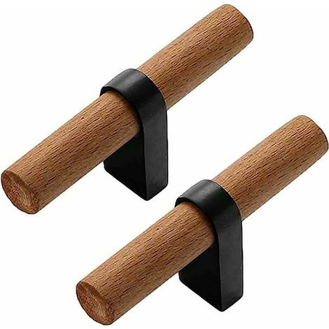 2 Pieces Furniture Handle Wood Drawer Handles Kitchen T Handle Cupboard Hardware Door Knobs Furniture Handle(blackHole distance 128mm) (1/4)
