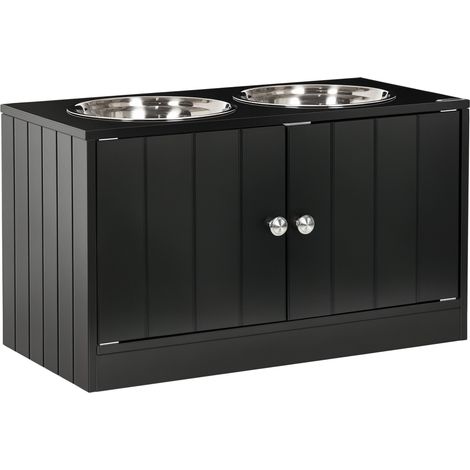 Gamelles chiens surélevées gamelle double chien chat porte-gamelles 60 x 30 x 35,5 cm 2 gamelles 2L acier inox incluses