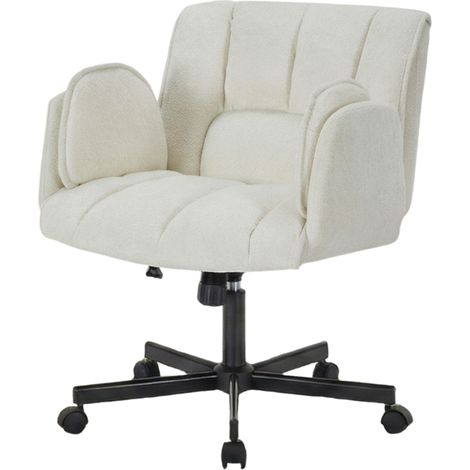 Sedia da ufficio girevole in tessuto beige con ruote, braccioli pieghevoli, 150 kg (1/5)