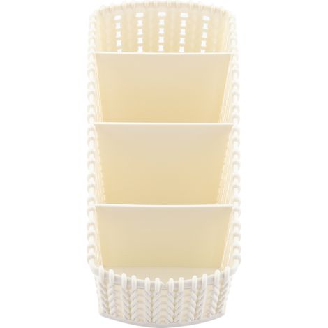 Mehrteilige Aufbewahrungsbox aus Rattan für den Schreibtisch, Kosmetikhalter, Schreibtisch-Organizer (Cremeweiß) (1/5)
