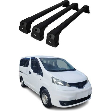 OMAC Barres de toit compatibles avec Nissan NV200 2009-2020 – 3 barres – Antivol inclus – Aluminium Noir (1/5)