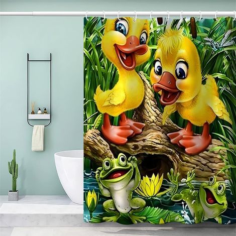 Canard Grenouille Rideau de Douche 120x180cm Animaux De Dessin Animé Tissu Polyester Anti Moisissure Rideau de Bain avec 12 Crochets pour Baignoire Salle de Toilette Imperméable Salle De Bains Rideau (1/5)