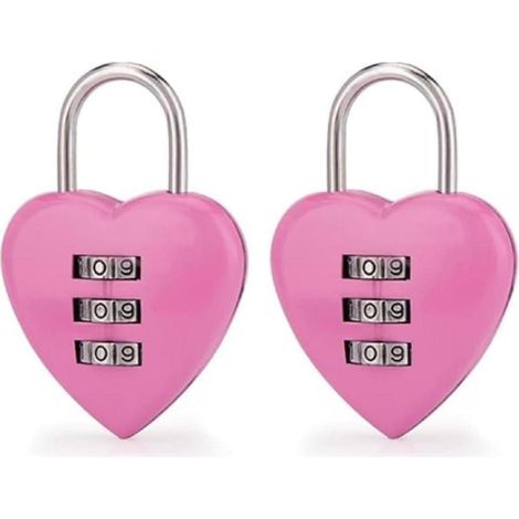 Zahlenschloss Herzform 3-stellig zurücksetzbar für Mädchen & Frauen, 2 Stück, Rosa