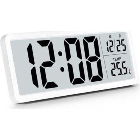 Horloge murale numérique à piles avec grands chiffres lumineux, affichage température et heure 12/24 h – idéale bureau ou salon (1/5)