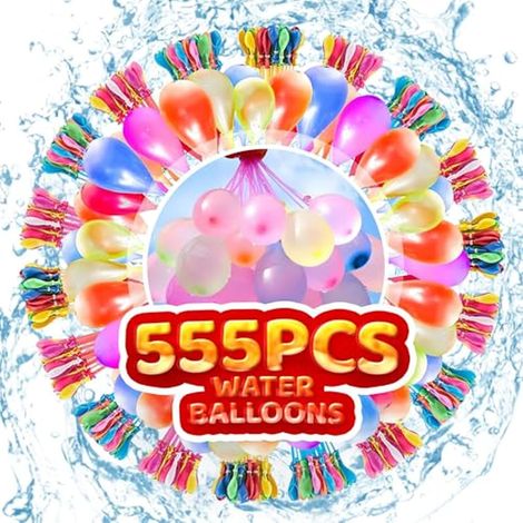555 Wasserbomben, selbstverschließende Wasserballons mit 4 Verbindungsstücken Schnellbefüllung in 60 Sekunden. Selbstverschließend, kein Verknoten. Für Pool, Strand und Sommerspiele für Kinder und Er (1/5)