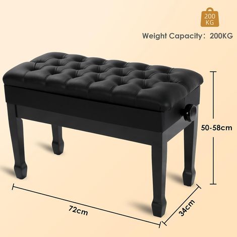 Sgabello per Pianoforte Regolabile in Altezza 50-58 cm, Panca Pianoforte con Vano Portaoggetti, Sgabello Pianoforte per Duetto in Pelle PU Ispessita con Gambe Curve in Legno, Nero (1/5)