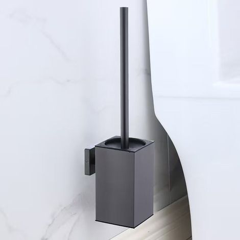 Brosse de toilette en acier inoxydable 304, kit de brosse WC avec montage mural et support pour brosse de toilette (Gris Carré) (1/5)