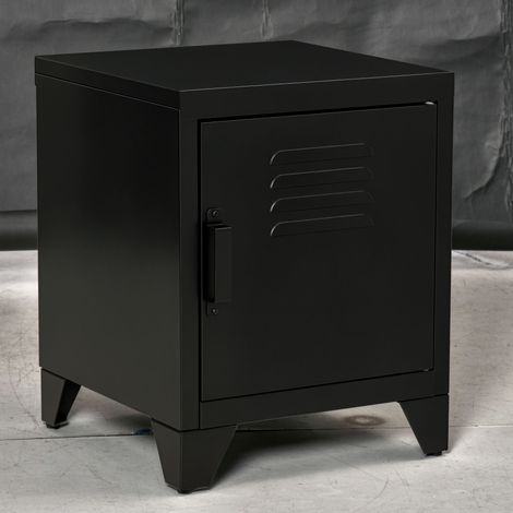 HOMCOM Nachttisch, Beistelltisch mit verstellbarem Regal, Tür, Nachtschrank für Schlafzimmer, Wohnzimmer, Metall, Schwarz, 50 x 40 x 47,5 cm (1/5)