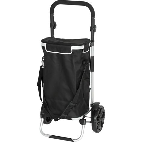 Chariot de courses pliable 3 en 1, capacité de 40 L, charge maximale de 25 kg, avec compartiment isotherme, noir