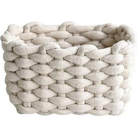 Panier de Rangement en Corde de Coton Organisateurs de Paniers de Rangement Rectangulaires Naturels DéCoratifs Pour Chambre de BéBé, Chambre à Coucher, Salon Blanc Small