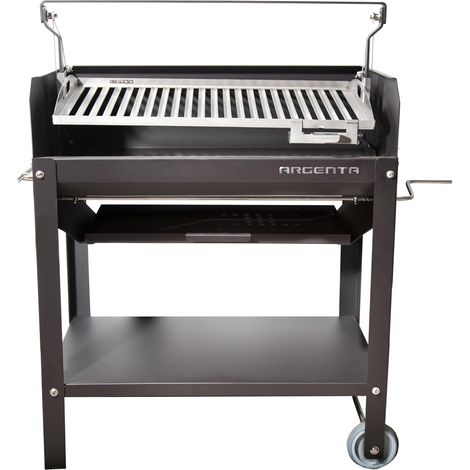 MF - Barbecue Argentin ARGENTA 70m Noir Professionnel avec Grille Réglable en Hauteur de 72 cm pour Bois ou Charbon