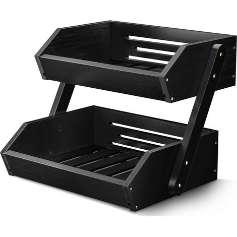 1 Support De Rangement Bambou 2 Niveaux, Corbeille À Fruits, Légumes, Pain, Cuisine (1/5)