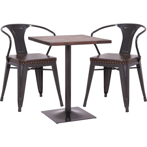 Set table de bistrot 2x chaise de salle à manger HWC-H10d - chaise table chaise de cuisine gastronomie MVG - noir-brun - table (1/5)