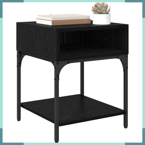 Table de chevet - 881816 - Chêne noir - Bois d'ingénierie - 2 étagères 40 x 40 x 50 cm (1/5)