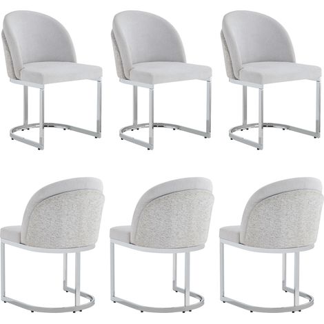 GagaChaises de salle à manger x6 en chenille gris clair argent (1/5)