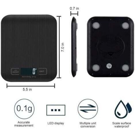 NALOOKAMIC  Balance De Cuisine NuméRiques, Balances NuméRiques Professionnelles 5 kg - Mesure PréCise Jusqu'à 1g,Balances De Cuisine éLectroniques Avec éCran Lcd, Fonction Tare. (Noir-5kg)