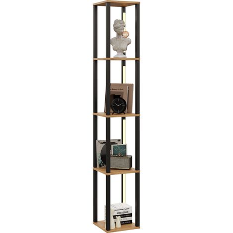 CHICFURN Estantería iluminada 26 x 26 x 165 cm de MDF negro y madera, 4 niveles (1/5)