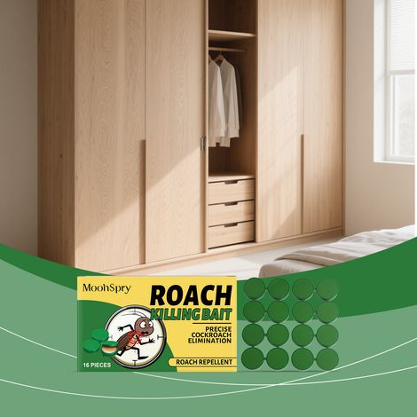 Gelköder gegen Kakerlaken für den Hausgebrauch, z. B. in Küche und Wohnzimmer, zur Insektenbekämpfung sowie zur Reinigung und Instandhaltung des Haushalts. 16er-Packung Gelköder mit Kleberückseite. -- (1/5)