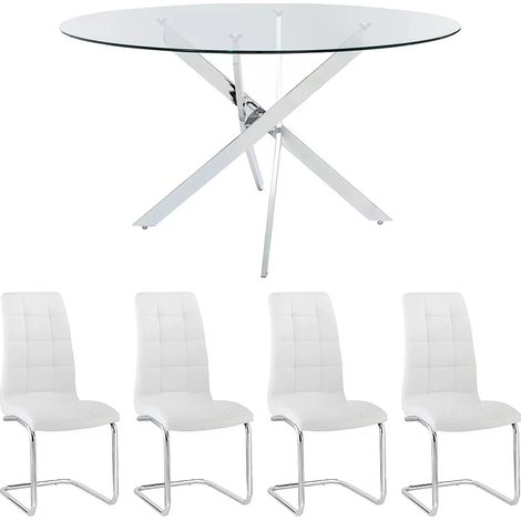 Set tavolo COSIMA + 4 sedie NADYA Trasparente e Bianco (1/5)