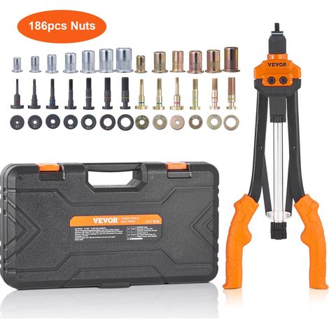 Riveteuse Manuelle pour Écrou à Sertir 41 cm Pince à Insert Fileté avec 13 Mandrins 186 Écrous de 13 Tailles Outil à Riveter Dérivetage Semi-Automatique avec Mallette pour Automobile Bricolage (1/5)