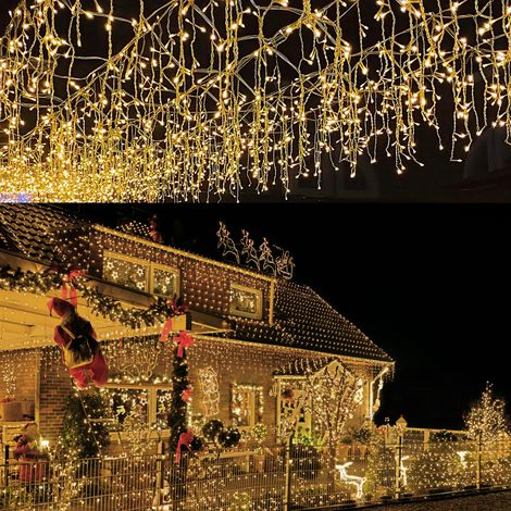 Randaco 600 LED Congelamento Pioggia Ghiacciolo Decorazione Natale Finestra Luci Leggiadramente Fuori, Bianco Caldo (1/5)