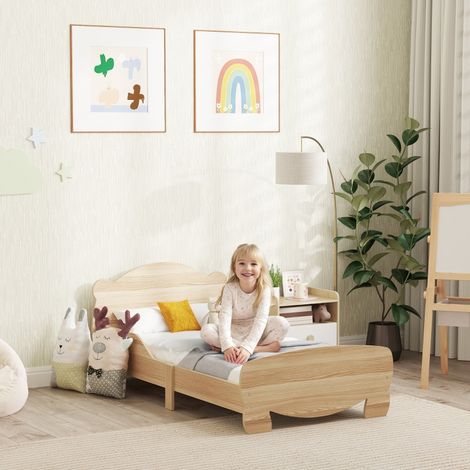 Lit enfant 143,5 x 80 cm en bois massif, lit cabane junior avec barrières de sécurité, lit de jeu ours, chambre d'enfant, charge 80 kg (1/4)