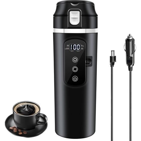 Bouilloire Électrique Voyage - 400 ml - Tasse Chauffante Voiture DC 12 V / 24 V - Acier Inoxydable 304 - Couvercle Anti-déversement - Pour Café Thé Lait - 1 Pièce